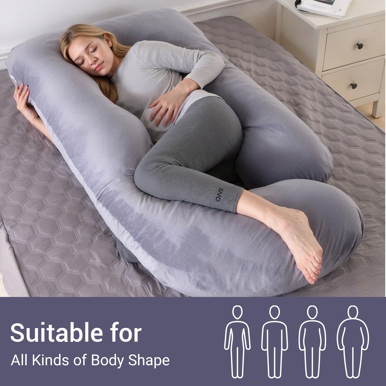 Cuscino Gravidanza,Cuscino Gravidanza per Dormire,Cuscino a Forma di J Supporto Maternità,Cuscino Allattamento e Gravidanza con Rivestimento Esterno Lavabile e Mascherina per Gli Occhi