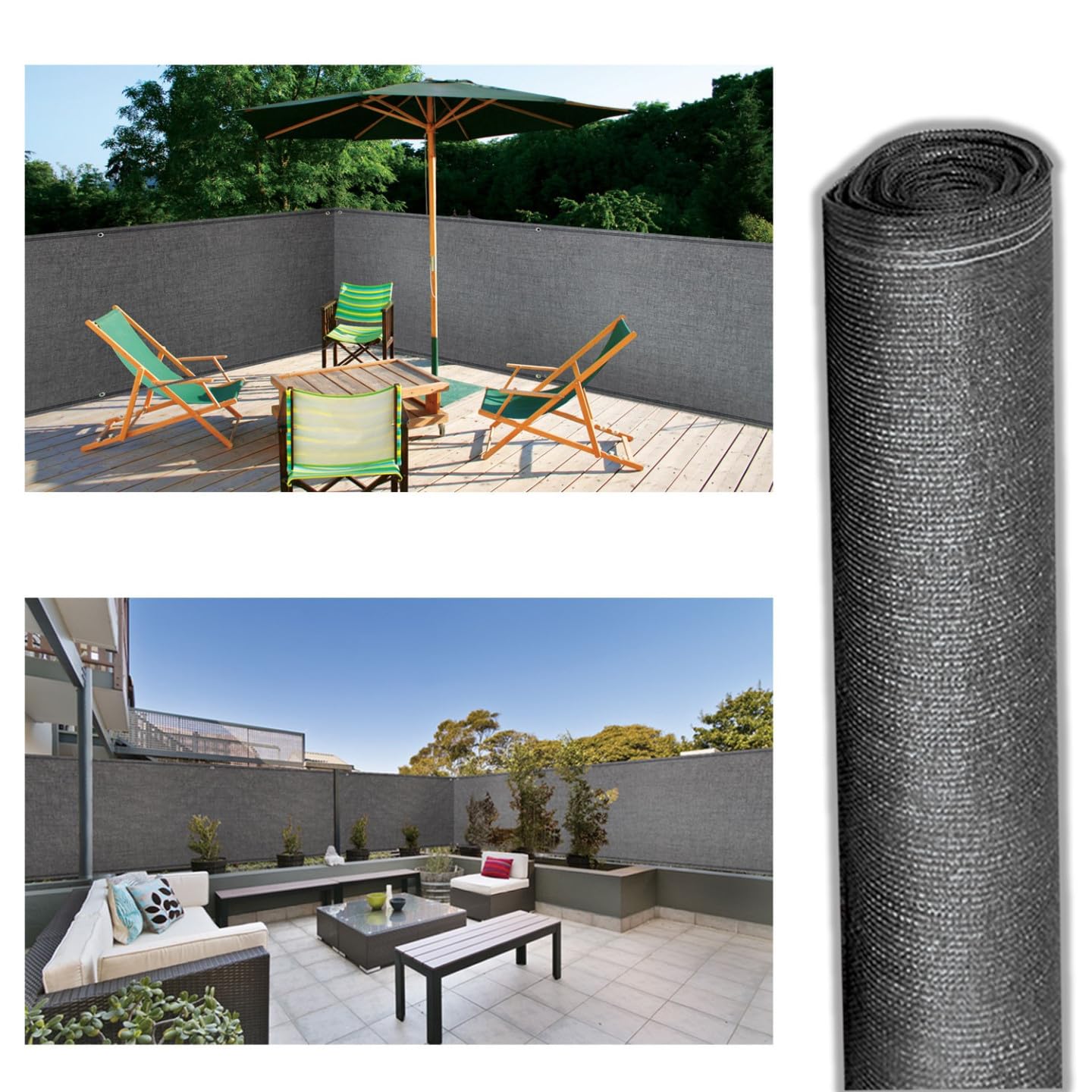 IDMarket - Rete ombreggiante 2x10m, telo rotolo per recinzione giardino 300g/m², gris