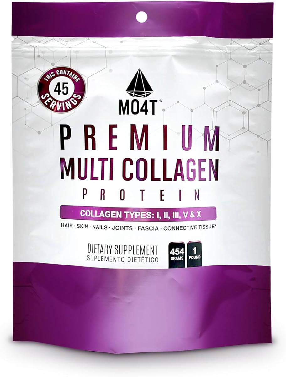 MOMOF4TRANSFORM MO4T Hydrolyzed Multi Collagen Powder -Collagen Protein- Collagen Peptides-Type 1,2,3,5,10 -Sugar-Free, (1 Pound) Hair, Skin & Nail, Paleo & Keto, Non-GMO