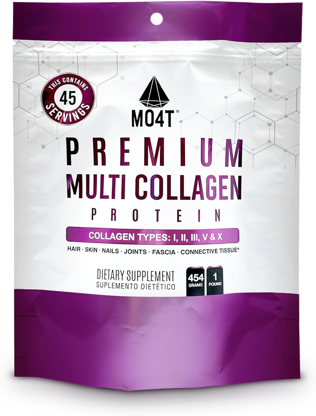 MO4T Hydrolyzed Multi Collagen Powder -Collagen Protein- Collagen Peptides-Type 1,2,3,5,10 -Sugar-Free, (1 Pound) Hair, Skin & Nail, Paleo & Keto, Non-GMO