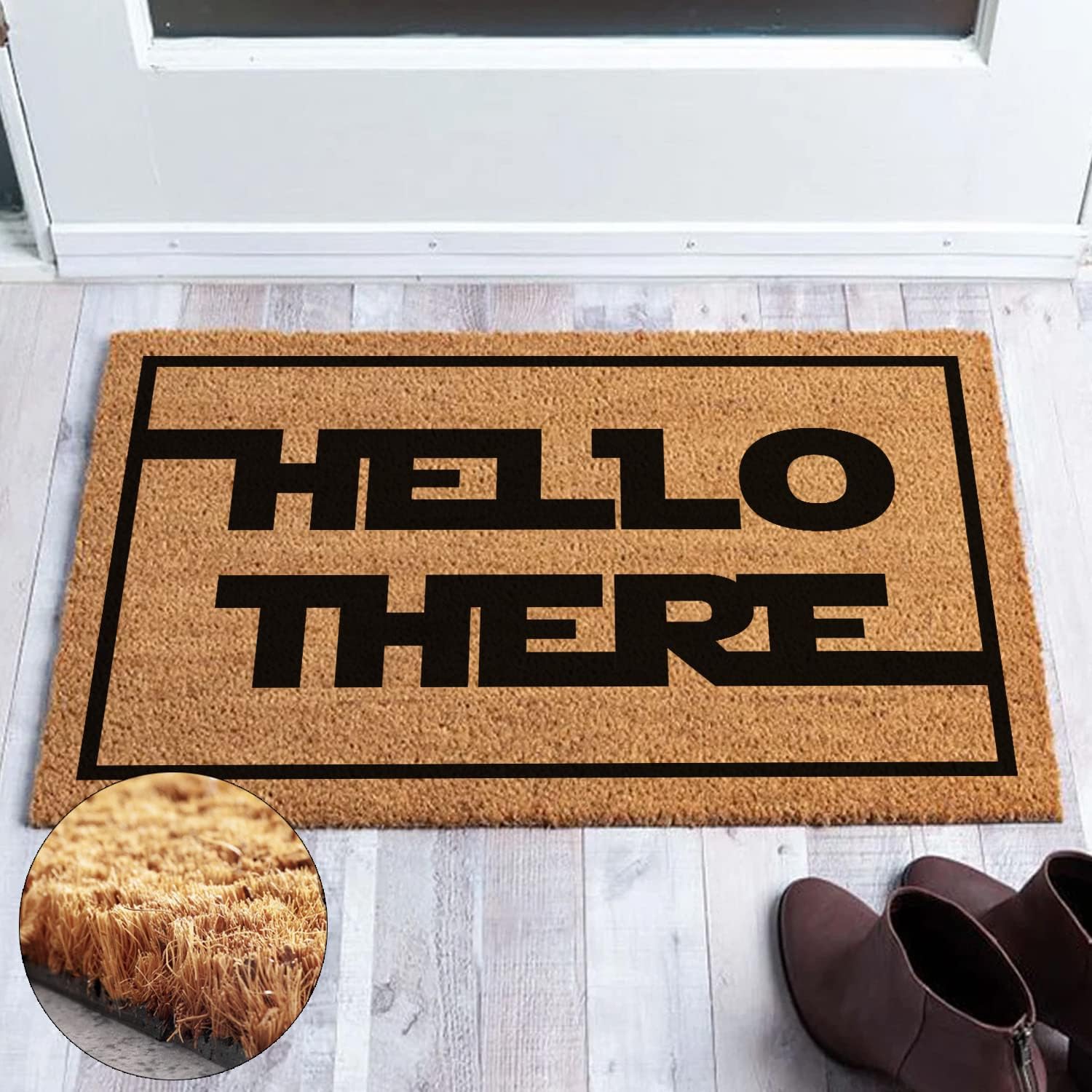 Funny Coir Doormat Hello There Welcome Front Porch Decor Doormat for The Entrance Way Outdoor Personalized Heavy-Duty PVC Back Non Slip Outdoor Coconut Coir Doormat 36 x 24 inch