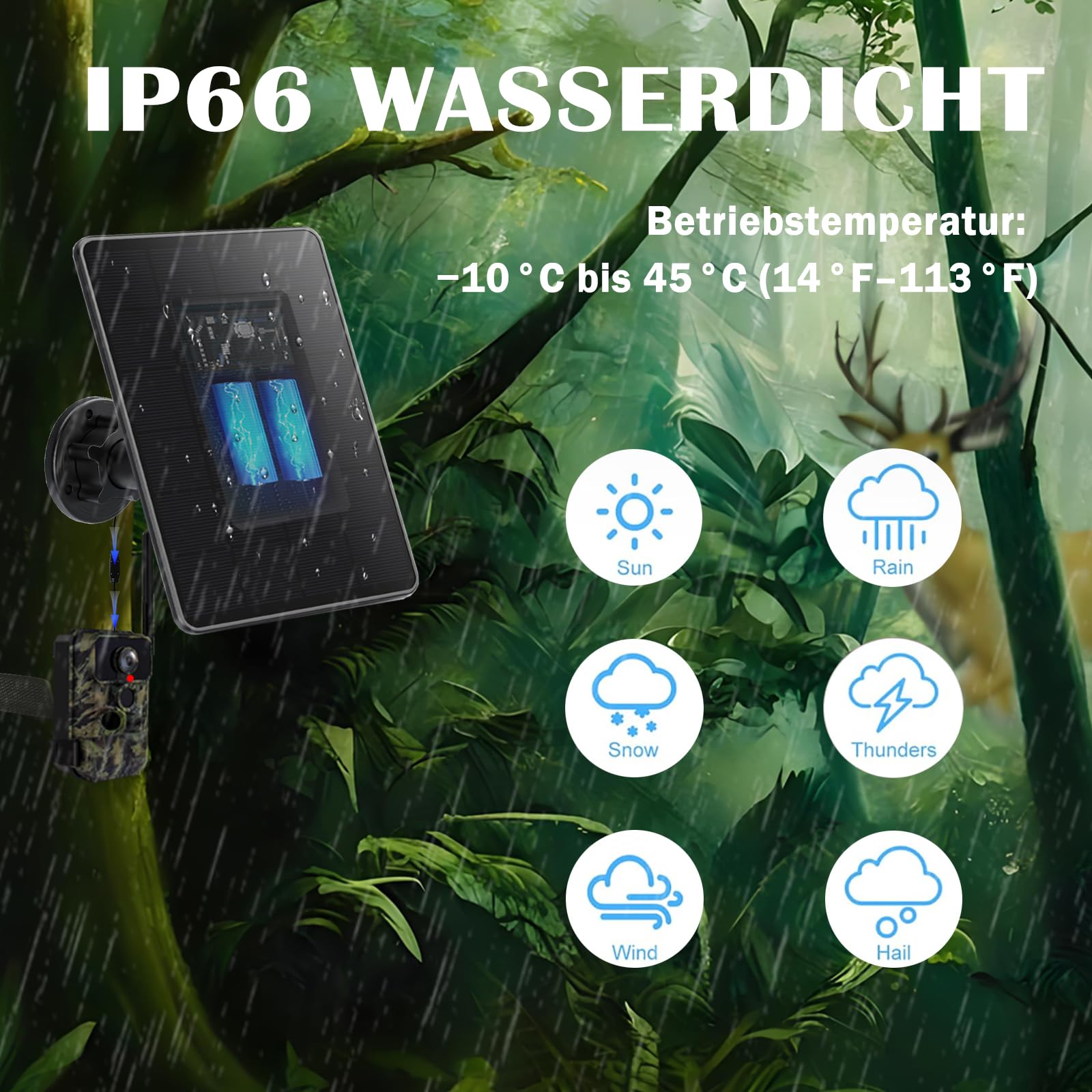 Solarpanel Wildkamera: 5000mAh Akku-Solarpanel für Wild und Outdoor Kameras, 12V/1A&6V/1.5A Solar Batterie Ladegerät Kit, Jagdzubehör für Wildtierkamera von DC 2,1/3,5mm&USB-C Ausgangsanschluss