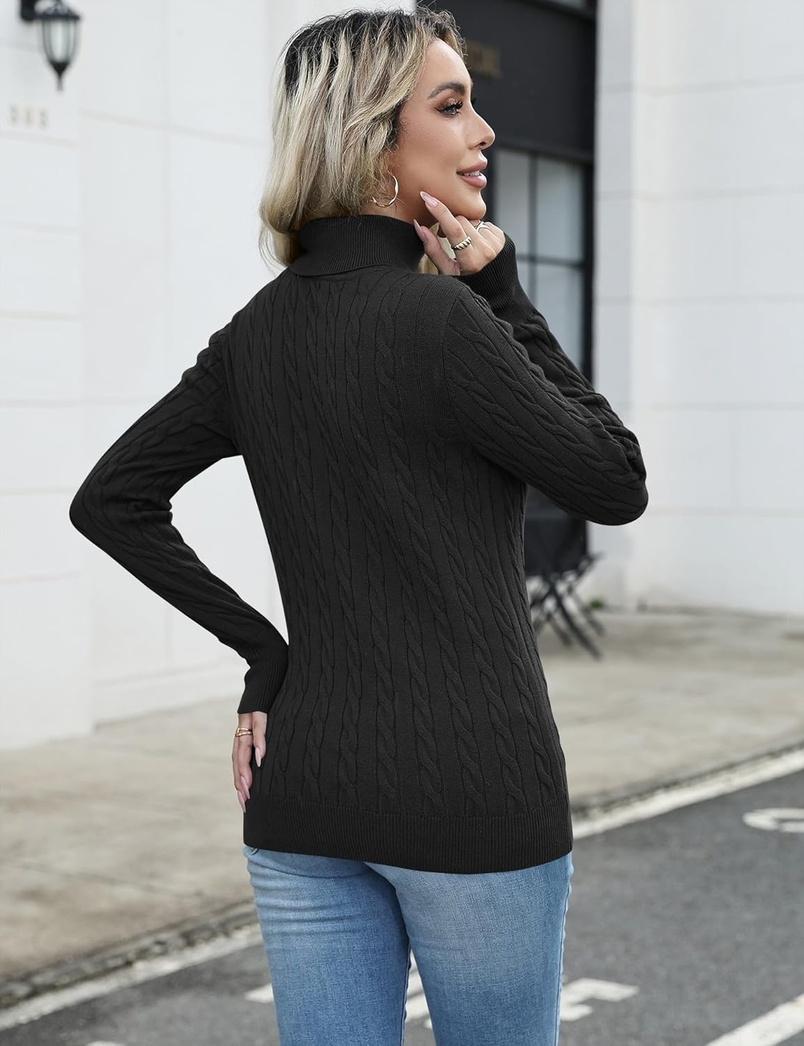 LOMON Women's Casual Turtleneck Sweaters Cable Knit Fall Long Sleeve Slim Fit Pullover Tops - Image 4