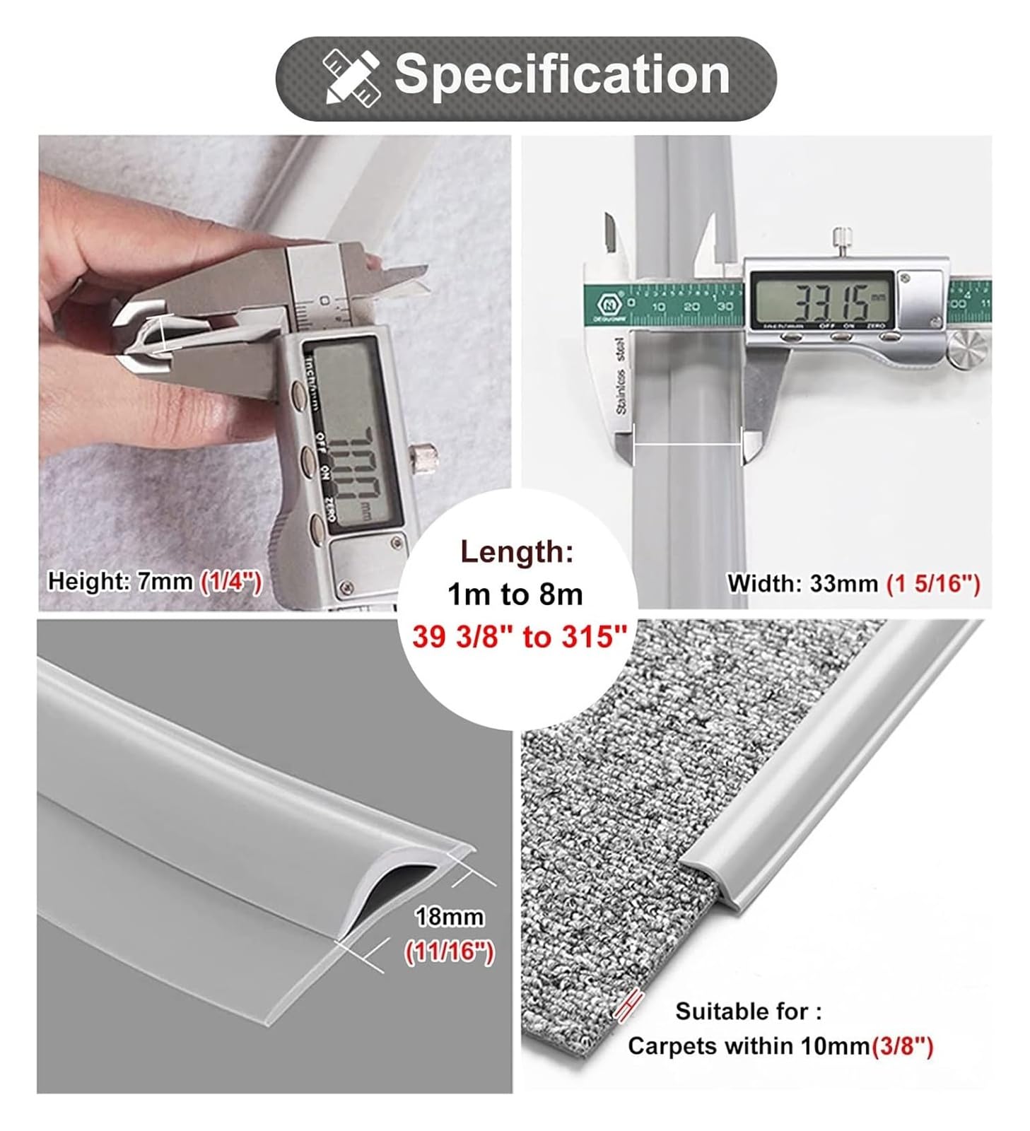 Barra Soglia Per Pavimenti Laminato E Piastrelle - Profilo Transizione PVC Autoadesivo, 5x100 Cm, Spessore 4 Mm - Foto 4