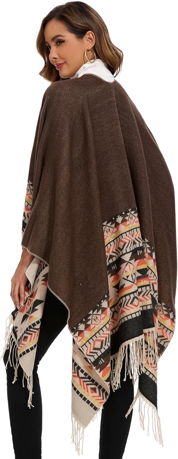 Shawl Wraps for Women, Elegant Knitted Cape Open Front Poncho Scarf Blanket Cardigan Coat for Spring, Autumn, and Winter - Image 3