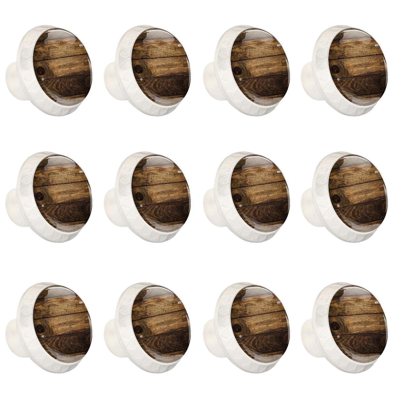 Lot de 12 boutons de placard ronds en bois foncé rustique