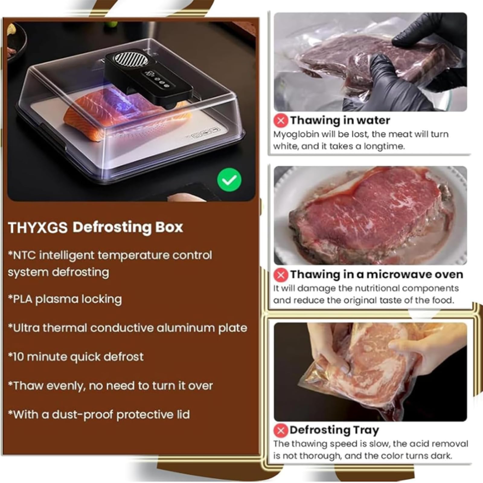 Vassoio per scongelare carne congelata con timer intelligente e display LCD, scongela rapidamente cibi surgelati, per bistecche e pollo
