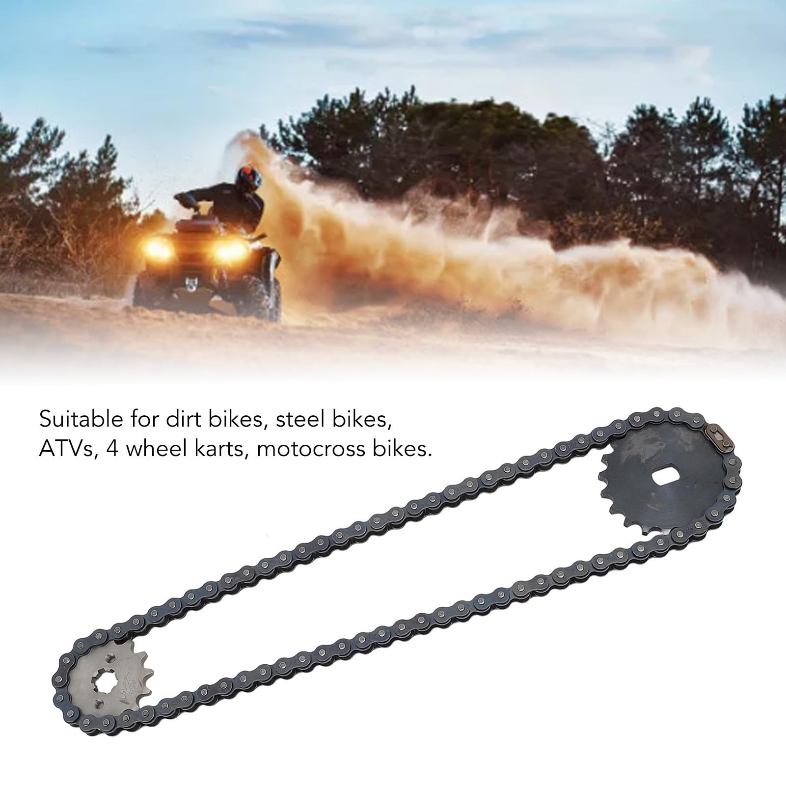 Juego de piñones de Cadena de transmisión para Motocicleta, piñón de transmisión Trasero 420 14T y Cadena de Motocicleta con Orificio en H de 20T, construcción de Acero Duradero