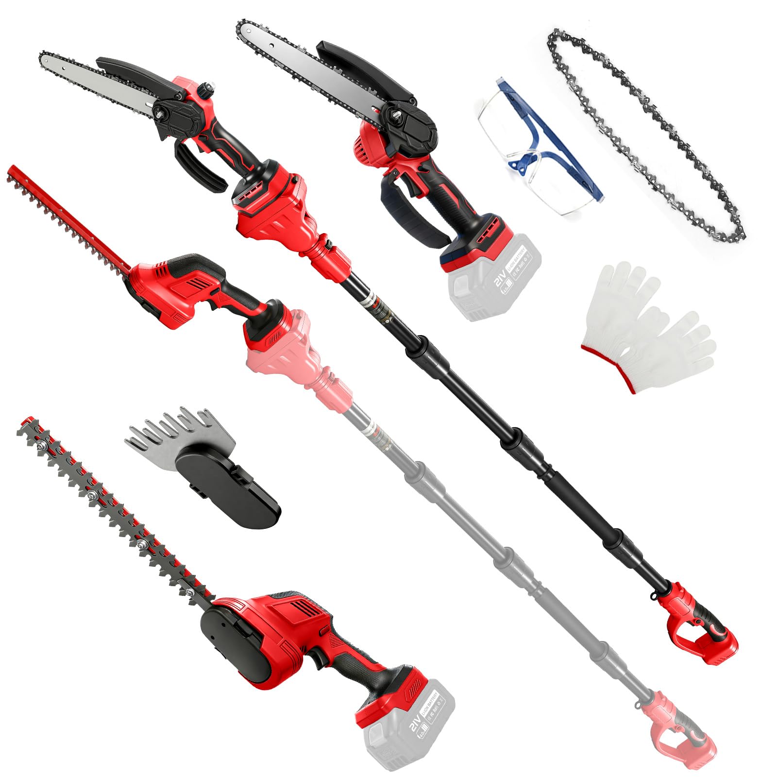 6 en 1 Minisierra de Cadena 8" y Cortasetos para Milwaukee 18V(sin batería | Roadtime Podadora telescópica mini motosierra de podar, cortador de setos, adecuado para jardín, árboles y arbustos