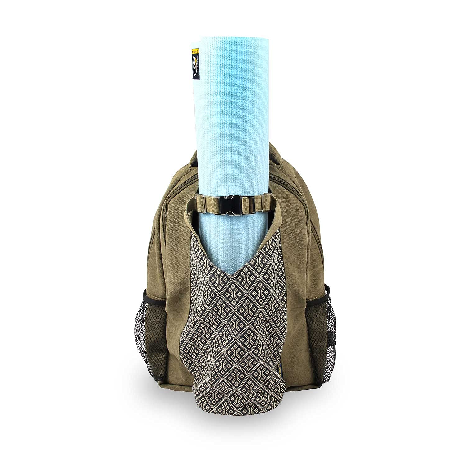 Yoga-Mad Yoga Mat Bag Backpack | Cotton Outer Rucksack | Ideal Yoga Mat Carrier for Commuters and General Travel | Various Storage Compartments Yoga Mat Not Included