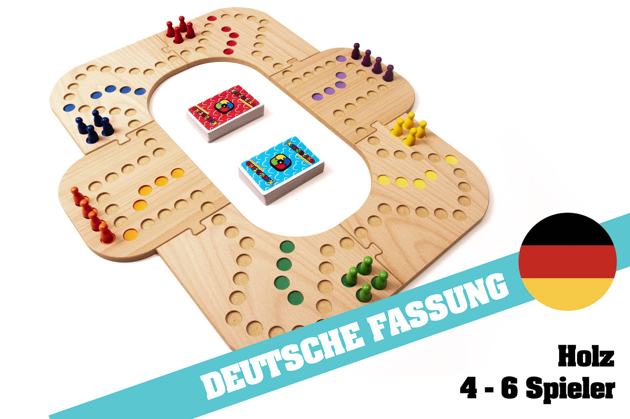 Keezbord Brettspiel aus Holz für 4 bis 6 Spieler - Keez Spiel - Tock Spiel - Keezen