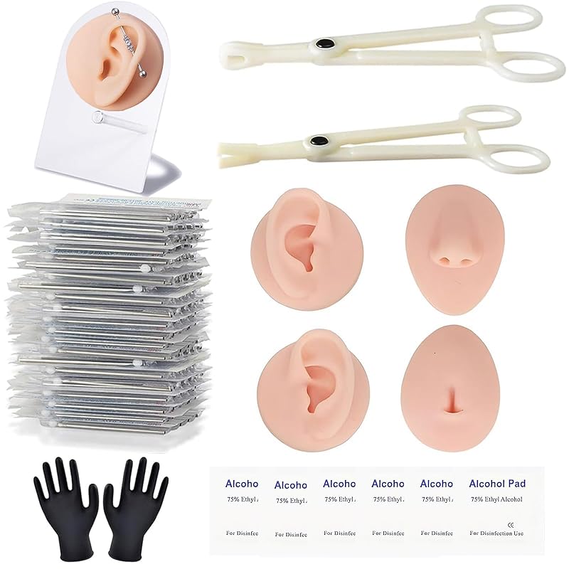 Kit para Piercing Lyuxzad com 39 Peças e Modelos de Silicone para Orelha e Nariz