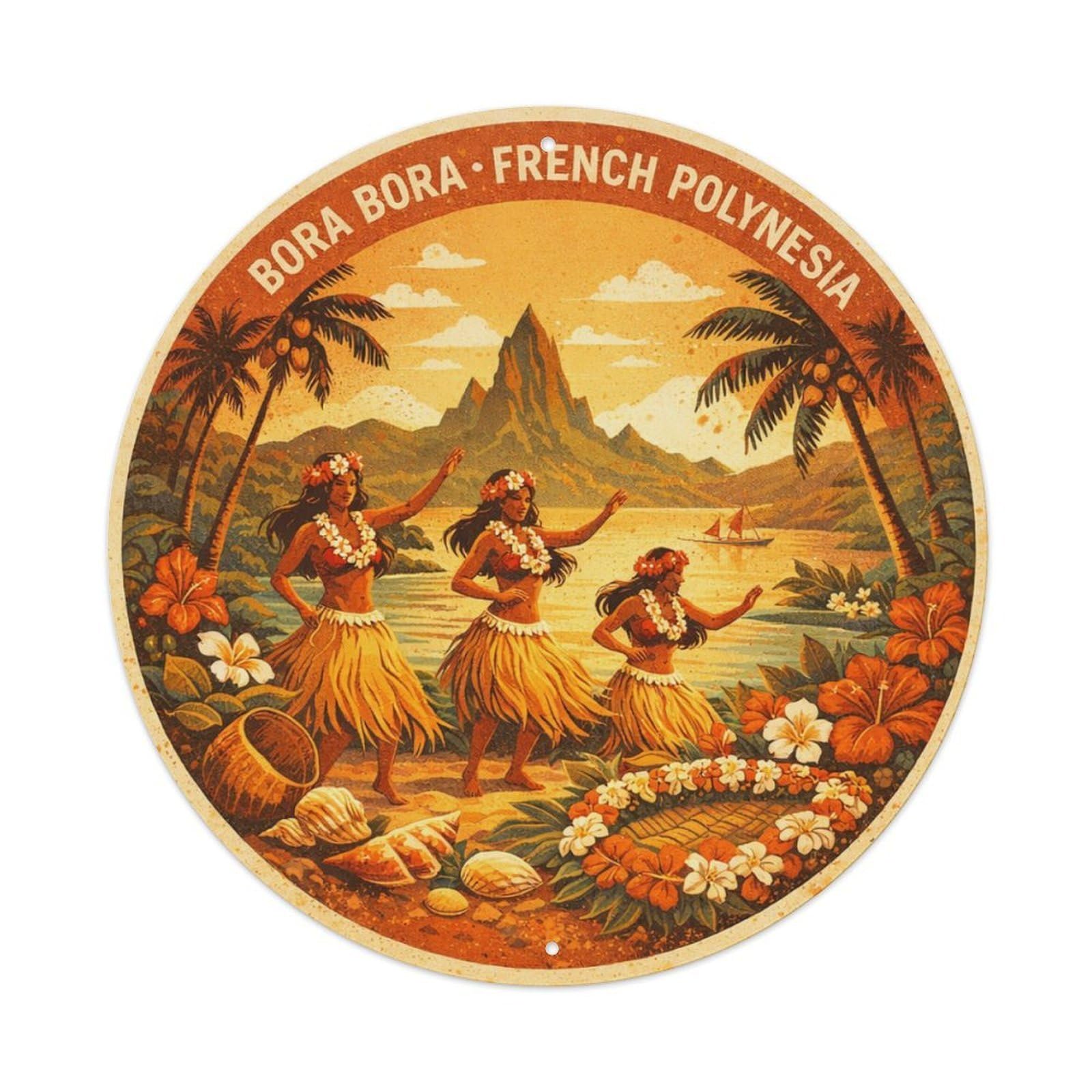 Olyhtr 8X8inch Classic Style Polynesian Dance Borabora Culture Travel Vintage Metal Tin Sign