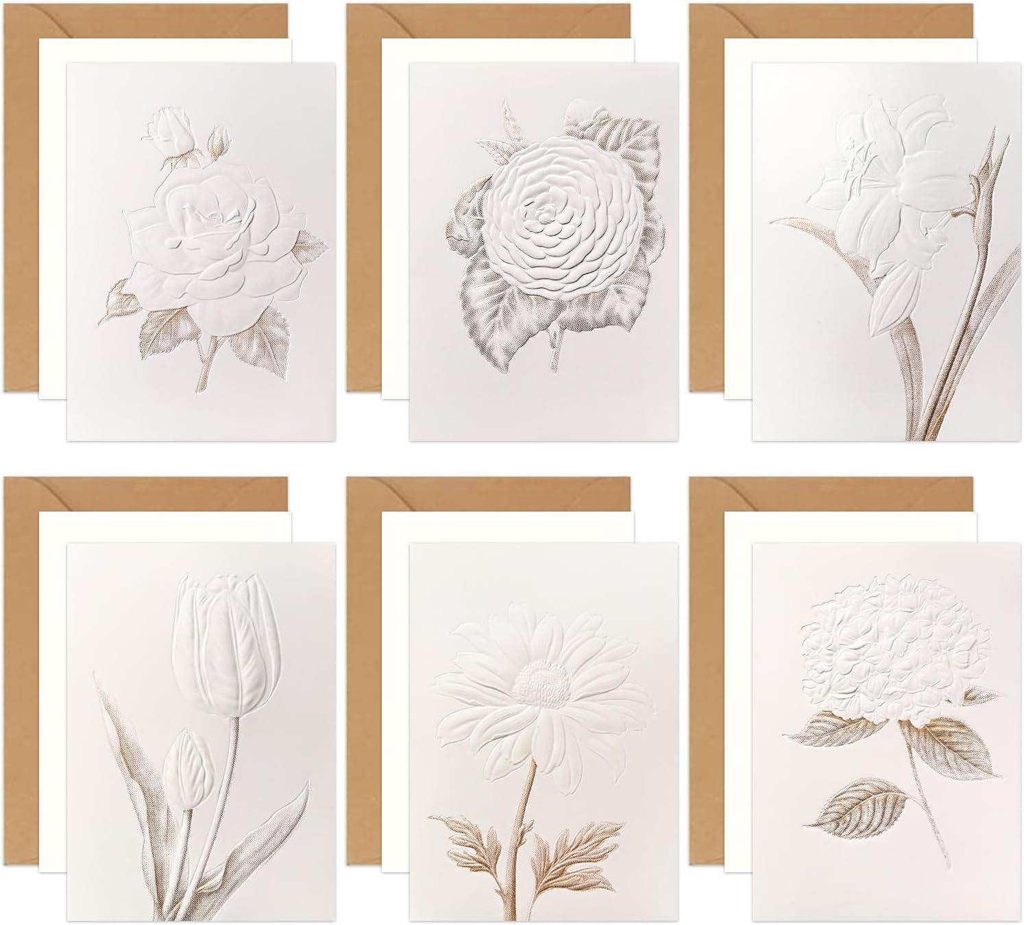 Embossed Design Blank Cards, 6 Pack Greeting Cards with Envelopes