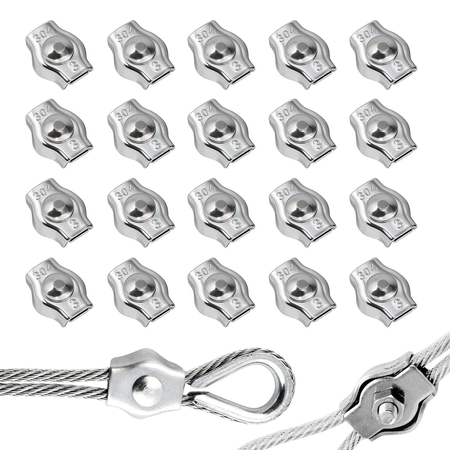 M3 Wire Rope Clamps Cable Clamps, 20pcs 1/8 Wire Rope Clips Single Bolt ...