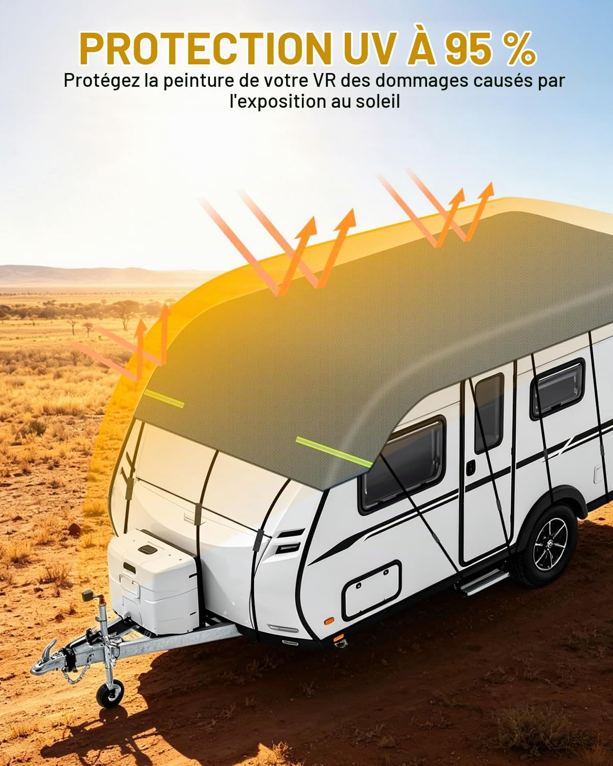 6,5x3m Housse Caravane Imperméable Bache Toit Camping-Car Bache de Toit pour Caravane Protection UV avec Bandes Réfléchissantes et Sac de Rangement Tissu Non Tissé