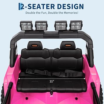 Ride On Truck for Kids, Adjustable Car Body, 4WD 24V Ride on Toys for Big Kids, Remote Control, 2 Seater, 3 Speeds, LED Lights, Music, ASTM/CPSIA Certified, Pink