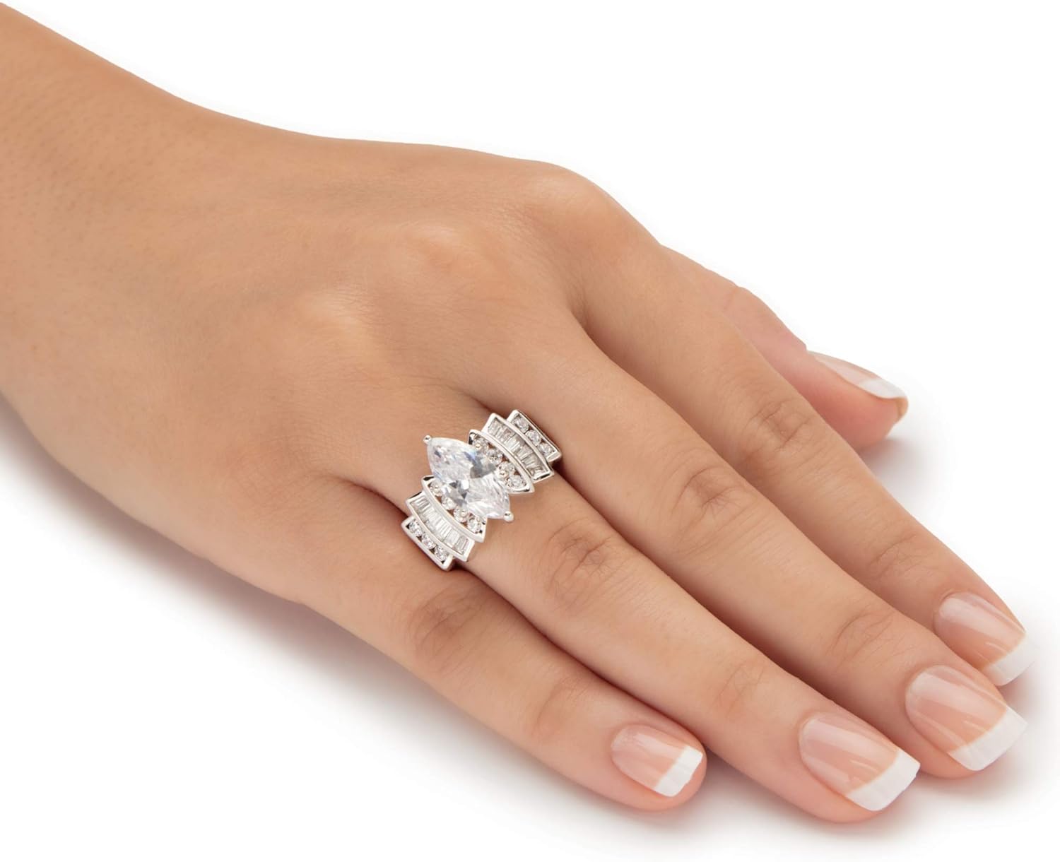 Palm Beach Jewelry Silvertone Marquise Cut Cubic Zirconia Step Top Engagement Ring - Image 3