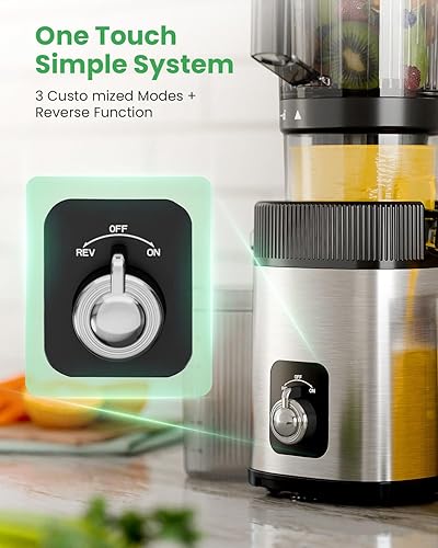 Miniatura 3 de Kismile Exprimidor de prensa en frío de 200 W, máquina exprimidora de verduras y frutas, canal de alimentación de 4.35 pulgadas de ancho, máquina de