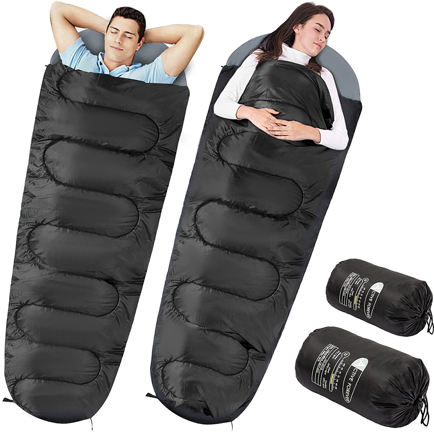 ACTIVE FOREVER Single Mummy Sleeping Bag Envelope Sleeping Bag 3 Season for Adults Warm Lightweight for Camping Hiking Outdoor - 2 PACKS