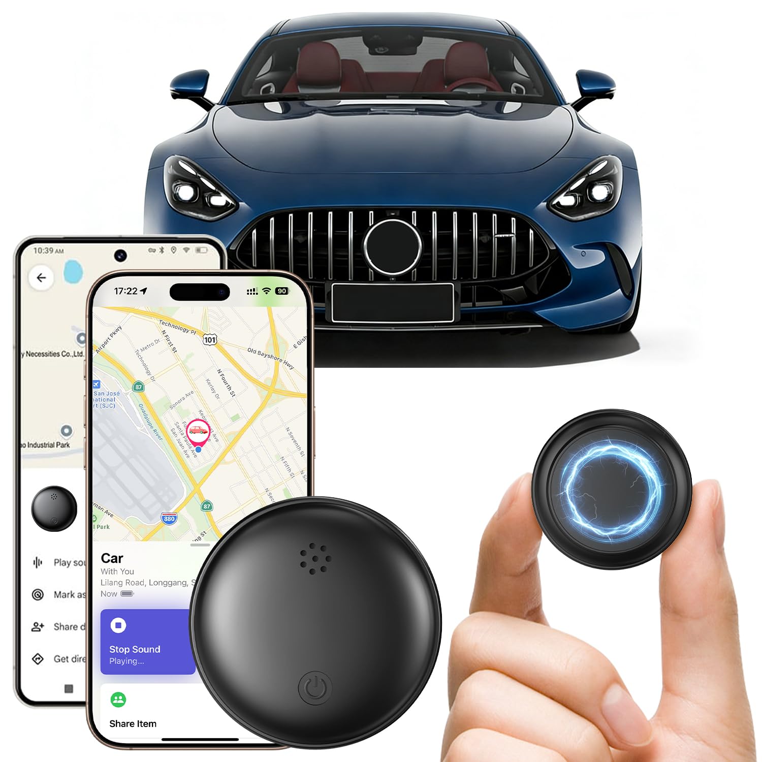 GPS Tracker for Vehicles, Magnetic Car Tracker Compatible with iOS and Android, Global Positioning Hidden Car Tracker, Built-in Ultra-Strong Magnet, IP67 Water-Resistant, No Subscription or Fees