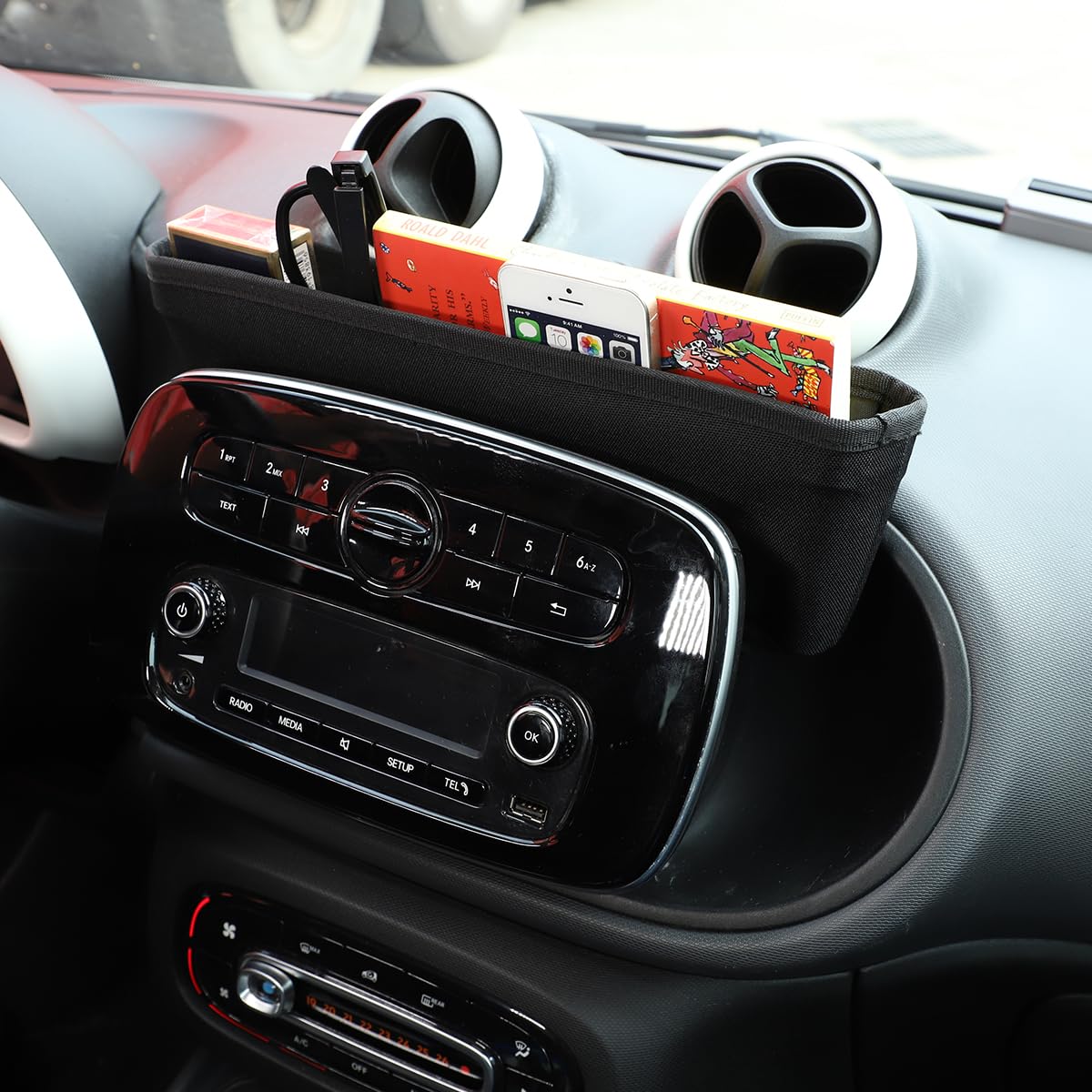 Mittelkonsolen-Aufbewahrungsbox für Smart 453 Fortwo/Forfour 2015-2021 Organizer-Tasche Oxford-Stoff Konsolen-Zubehör Aufbewahrung für Handys Schlüssel Karten Münzen