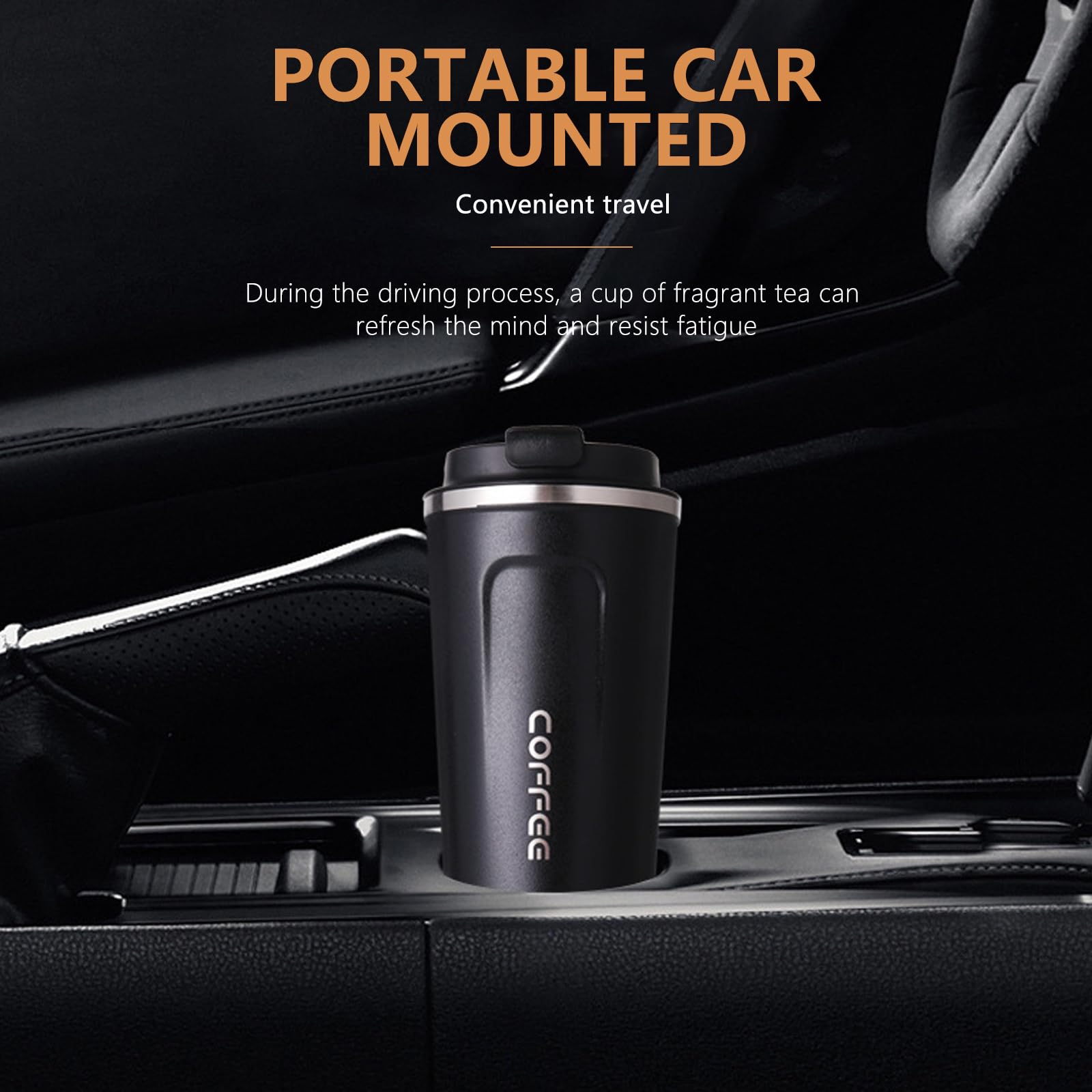 Double Paroi Isolation Thermique Mug Isotherme 380ml Noir - Tasse Café Écologique - Couvercle Étanche - Parfait Déplacement Mug Cafe