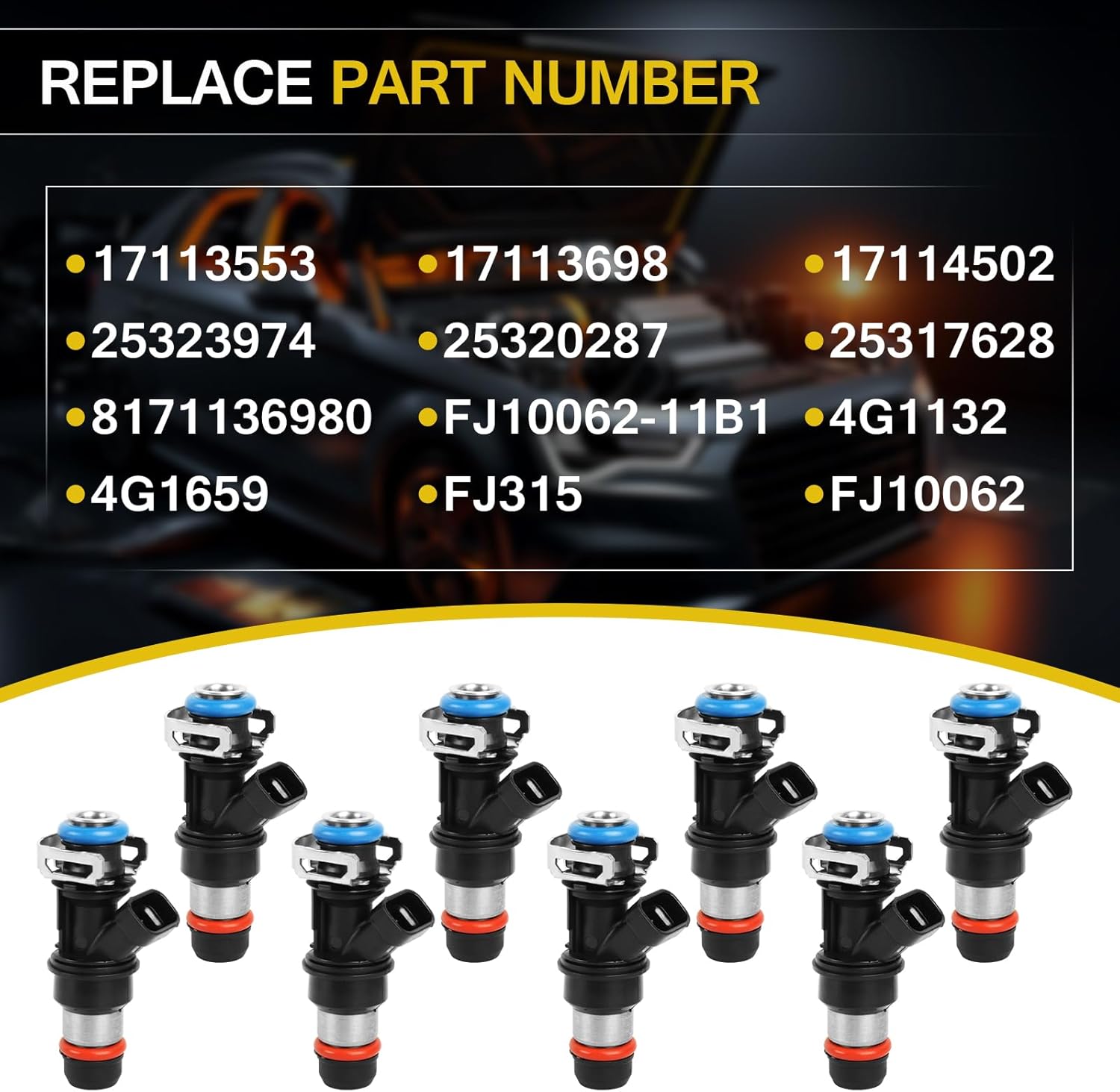 8Pack Fuel Injector Compatible for 1999-2006 Chevy Silverado Suburban Tahoe Express GMC Sierra 1500 2500 3500 Yukon Savana Cadillac Escalade 4.8L 5.3L 6.0L, Replaces FJ315 17113553 17113698