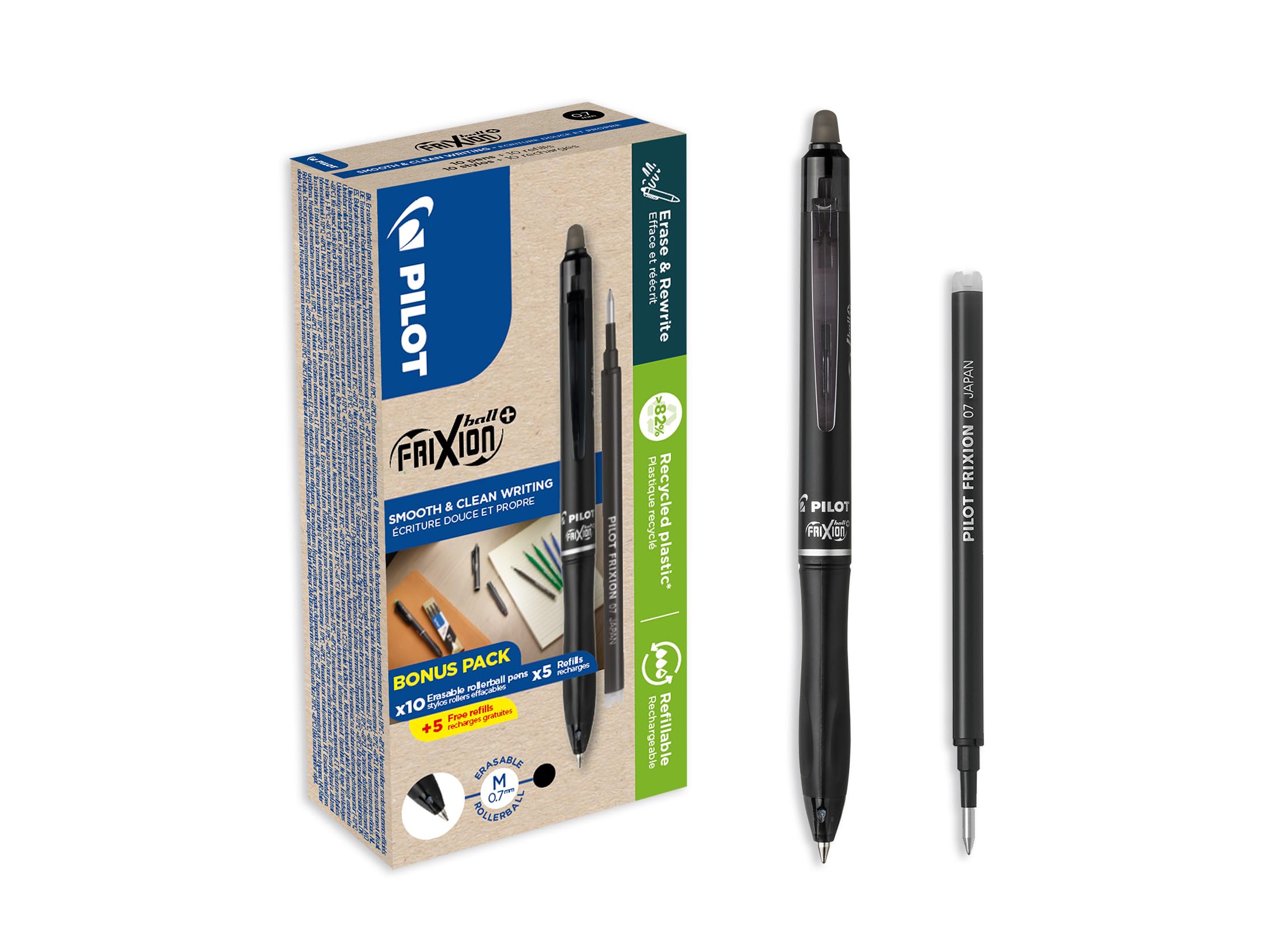 Pilot Greenpack Frixion Ball Erasable Black Pen & Refills Pack 10
