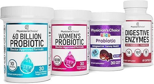 Physician's CHOICE Mega Bundle - Probiótico 60B, probiótico para niños, probiótico para mujeres, enzimas digestivas
