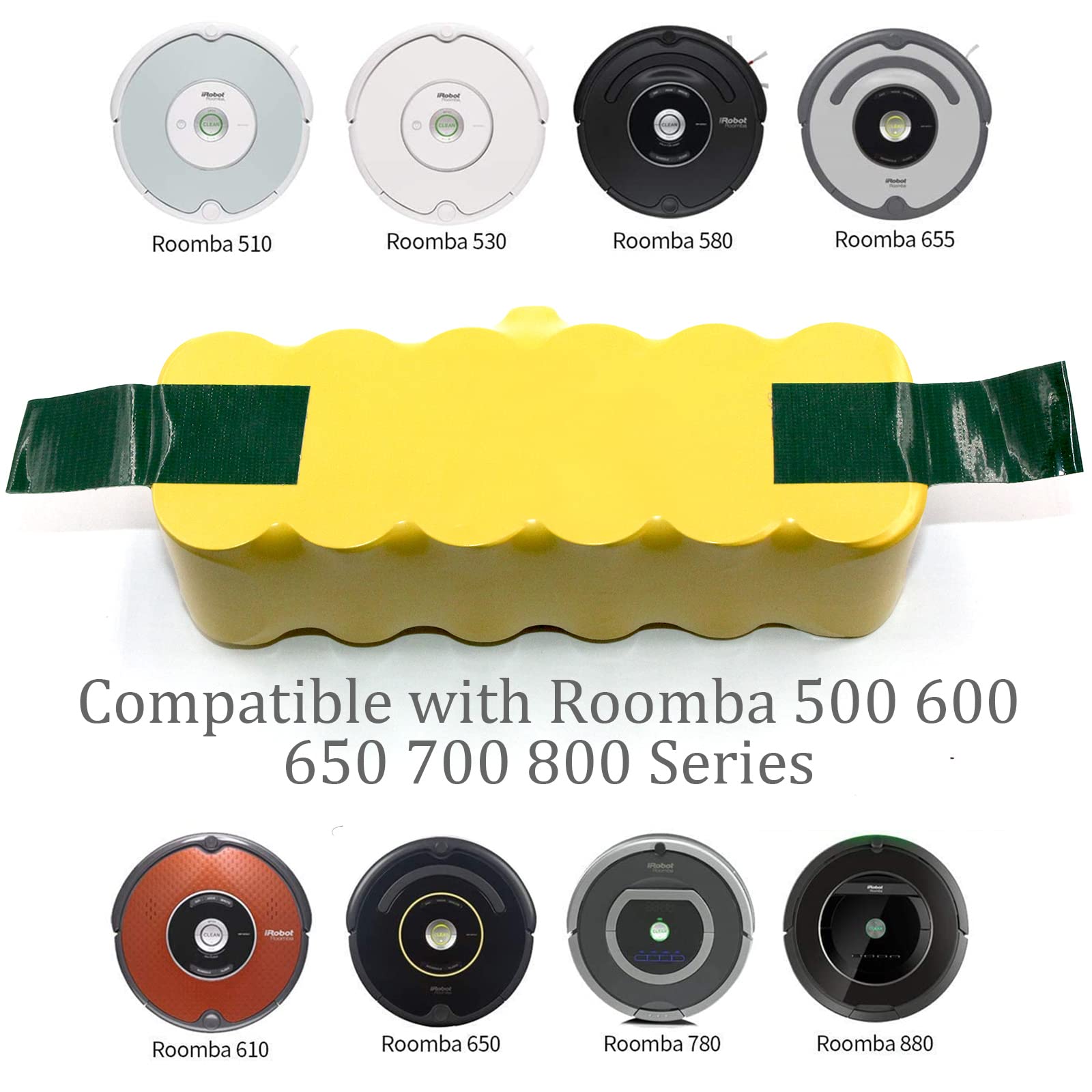 14.4V 4Ah Ni-MH Batteria di Ricambio per iRobot Roomba Serie 500 600 700 800 R3 4419696/Robot Aspirapolvere 450 581 605 621 700 785 880 80501,900 980 Batteria di Ricambio