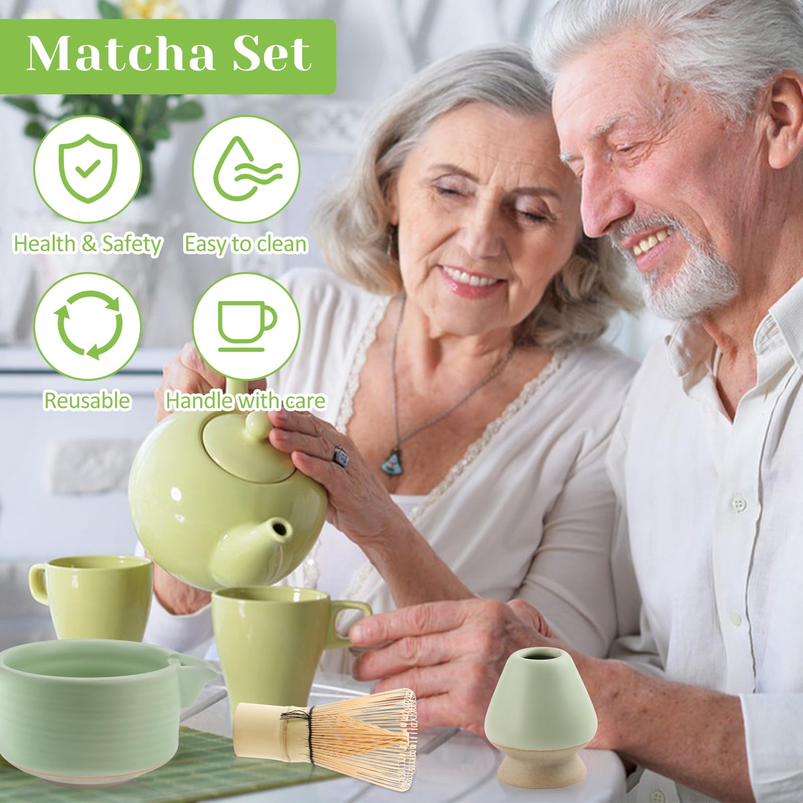 TAIHOBOMatcha zestaw z miotłą, 550 ml ceramiczna miska z dzióbkiem, uchwytem na miotłę i 2 łyżkami, do ceremonii parzenia herbaty, mieszania, do biura, herbaciarni