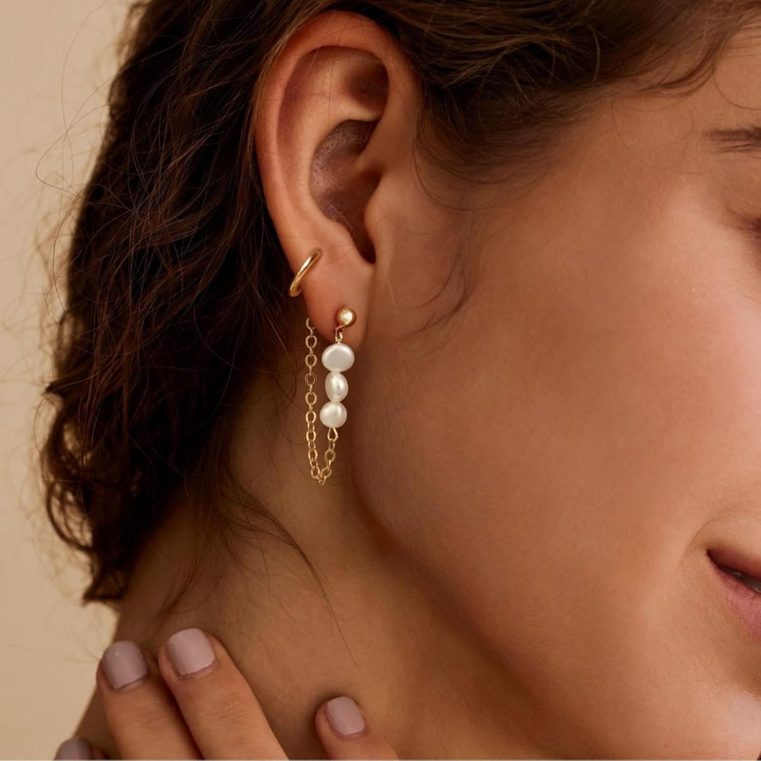 Gold Pearl Earrings for Women Trendy,Charm Pearl Drop Dangle Huggie Hoop Earring Sets Stacked Earrings Hypoallergenic Jewelry Gift - Image 4