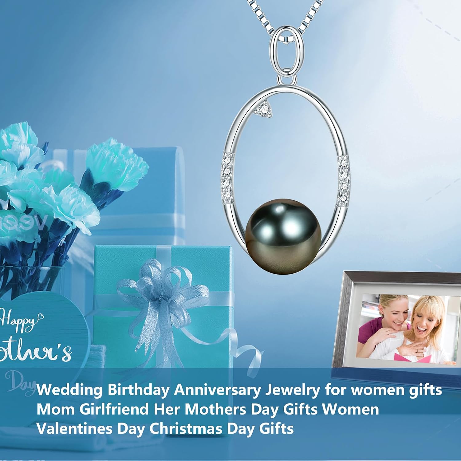 NONNYL Gifts for Women-Mothers Day-Valentine’s-Christmas Day Gift-Wedding-Birthdays-Anniversary Wife Gifts-Tahitian-Black-Pearl-Necklace-Mom Girlfriend Her Fine Jewelry