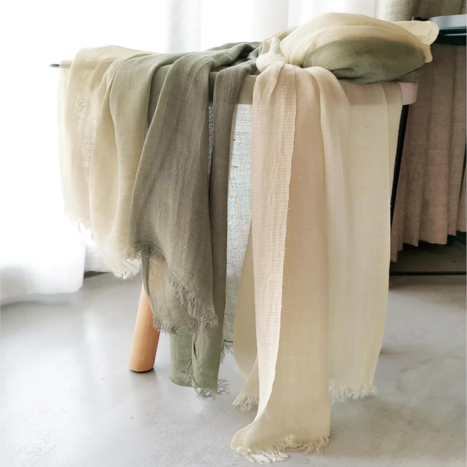 Cotton Linen Fashion Scarf,Gradient Two-tone Four Season Scarf Shawl Beach Gauze,Long Lightweight Travel scarf 75"×35" - Image 2