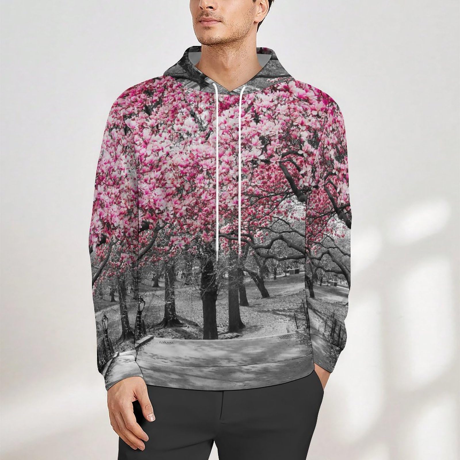 Amazon.co.jp: メンズ パーカー 桜 ピンクの花柄 フード付き 長袖