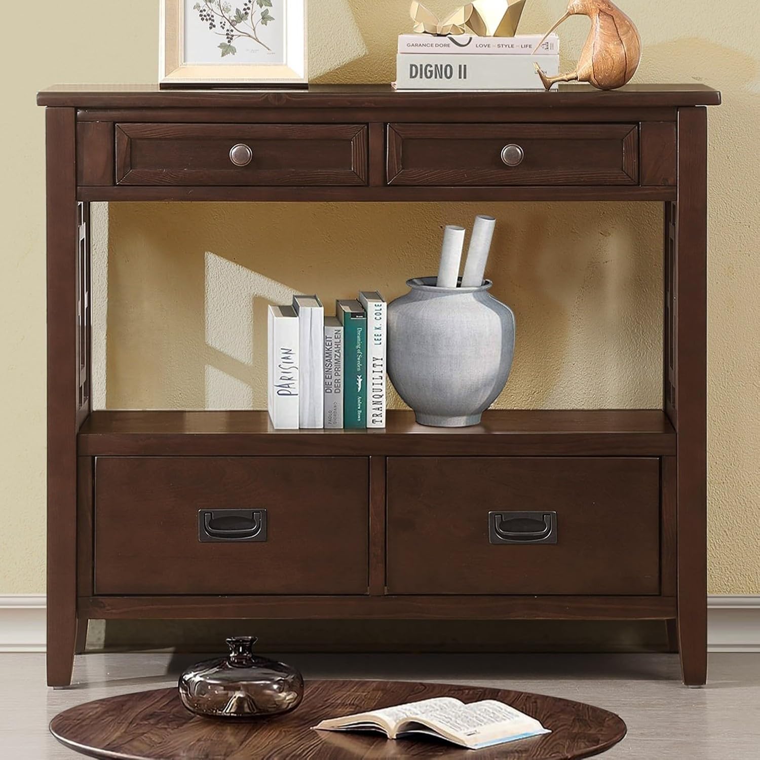 Amazon.com: LKTART 36 Inch Country Farmhouse Console Table with 4 Drawers and 1 Storage Shelf ...
