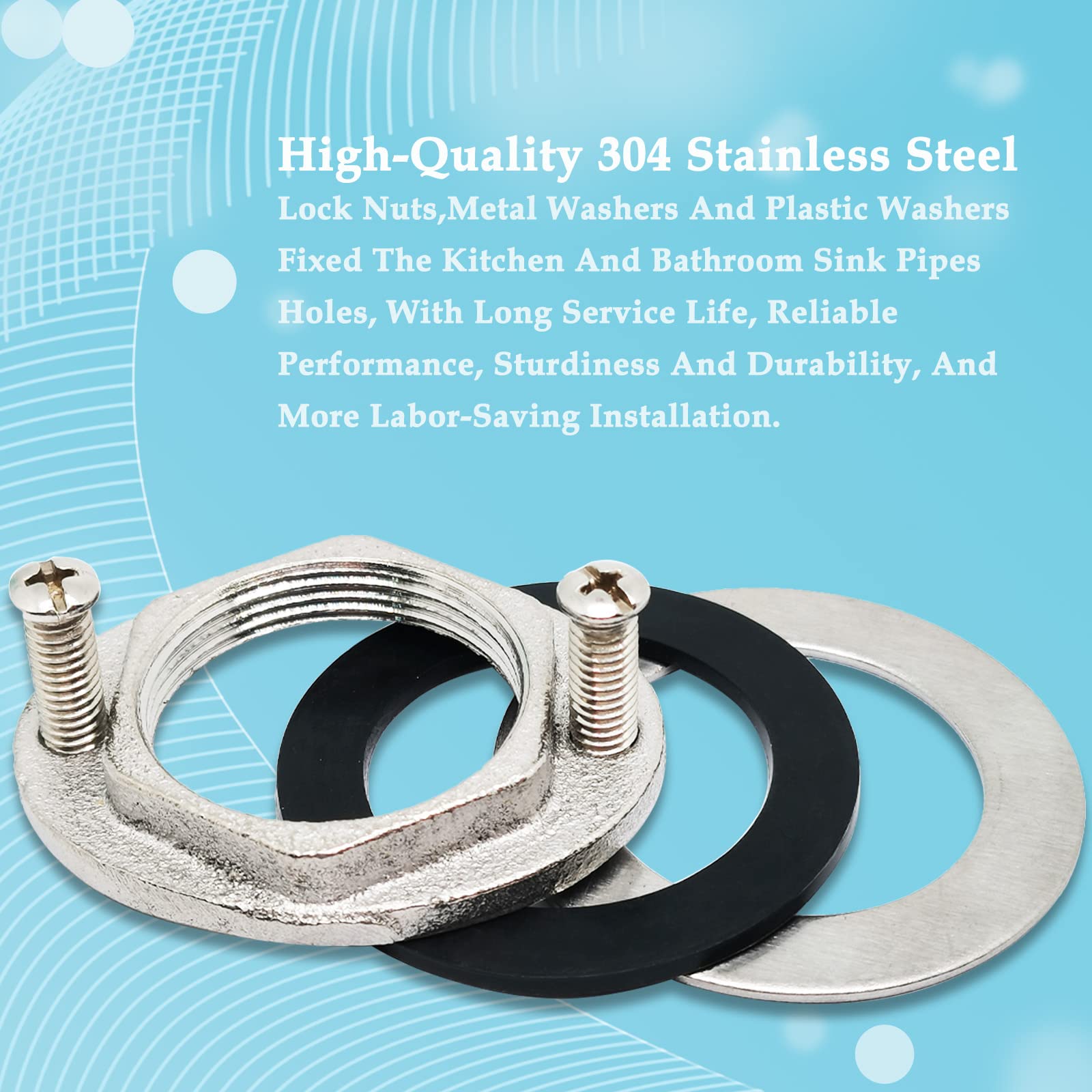 Uxcell 1-1/4" Stainless Steel Faucet Lock Nut – Single Hole, With Gasket & Washer, For Bathroom Basin Kitchen Sinks