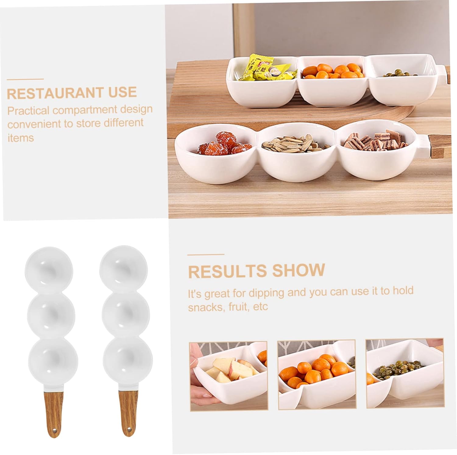 2pcs Ceramic Three-compartment Snack Bowls Handle for Dipping Sauces Condiments and Appetizers for Parties and Family Gatherings Nordic Design