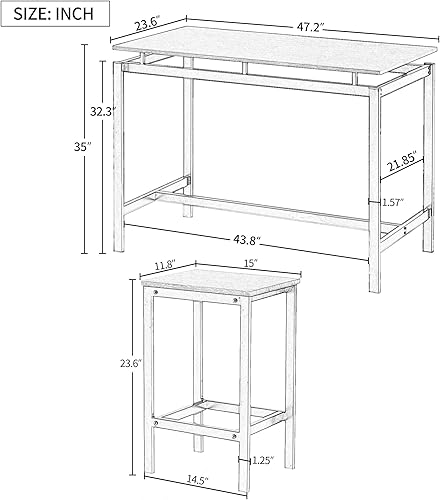 Miniatura 7 de Merax Juego de mesa de comedor industrial de 5 piezas con altura de mostrador de color marrón oscuro con 4 sillas para espacios pequeños