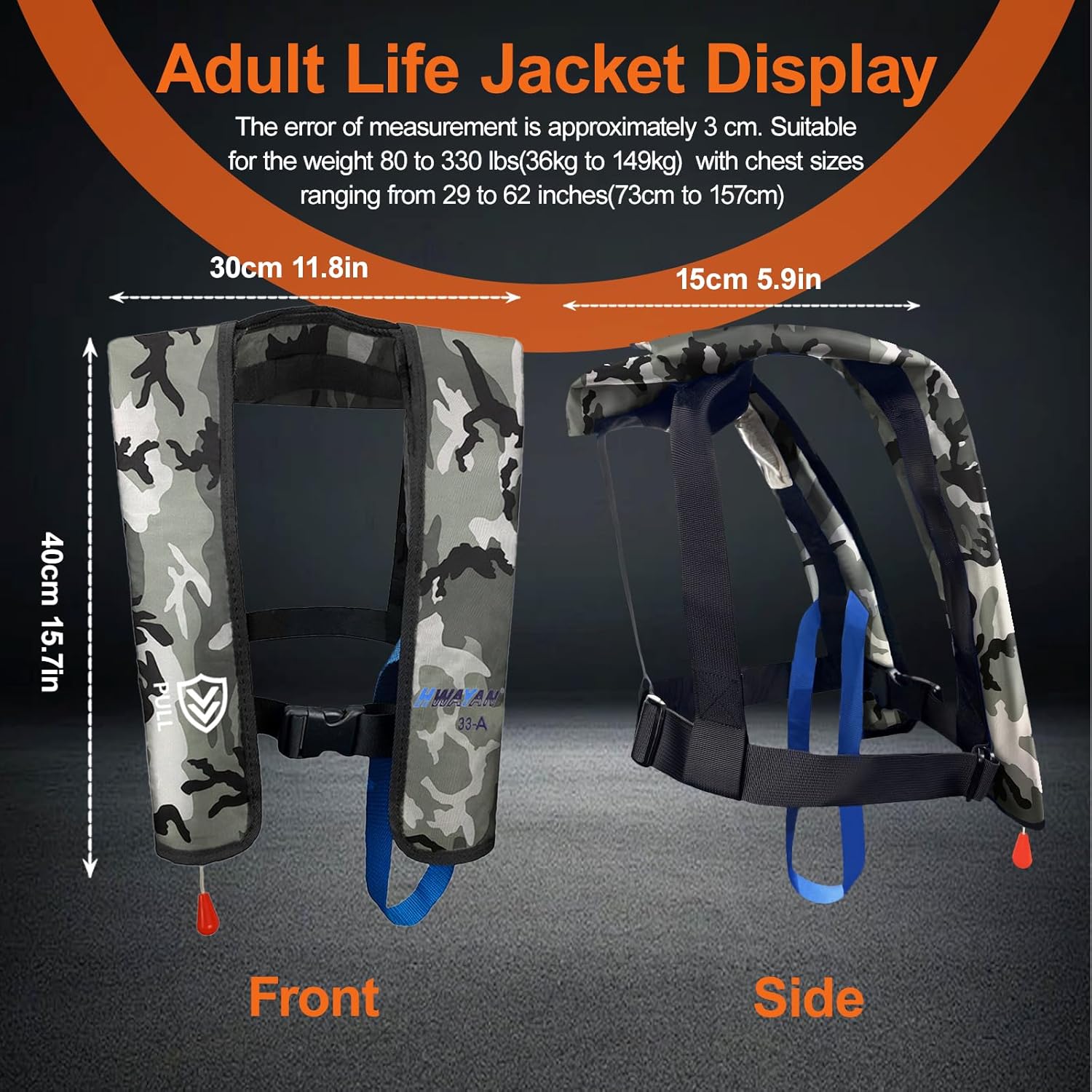 Automatic Inflatable Life Jacket | Inflatable PFD Jackets for Adults|Kayak Life Vest | for Outdoor Water Sports | Fishing Sailing | Jet Skiing | Supports up to 330 lbs