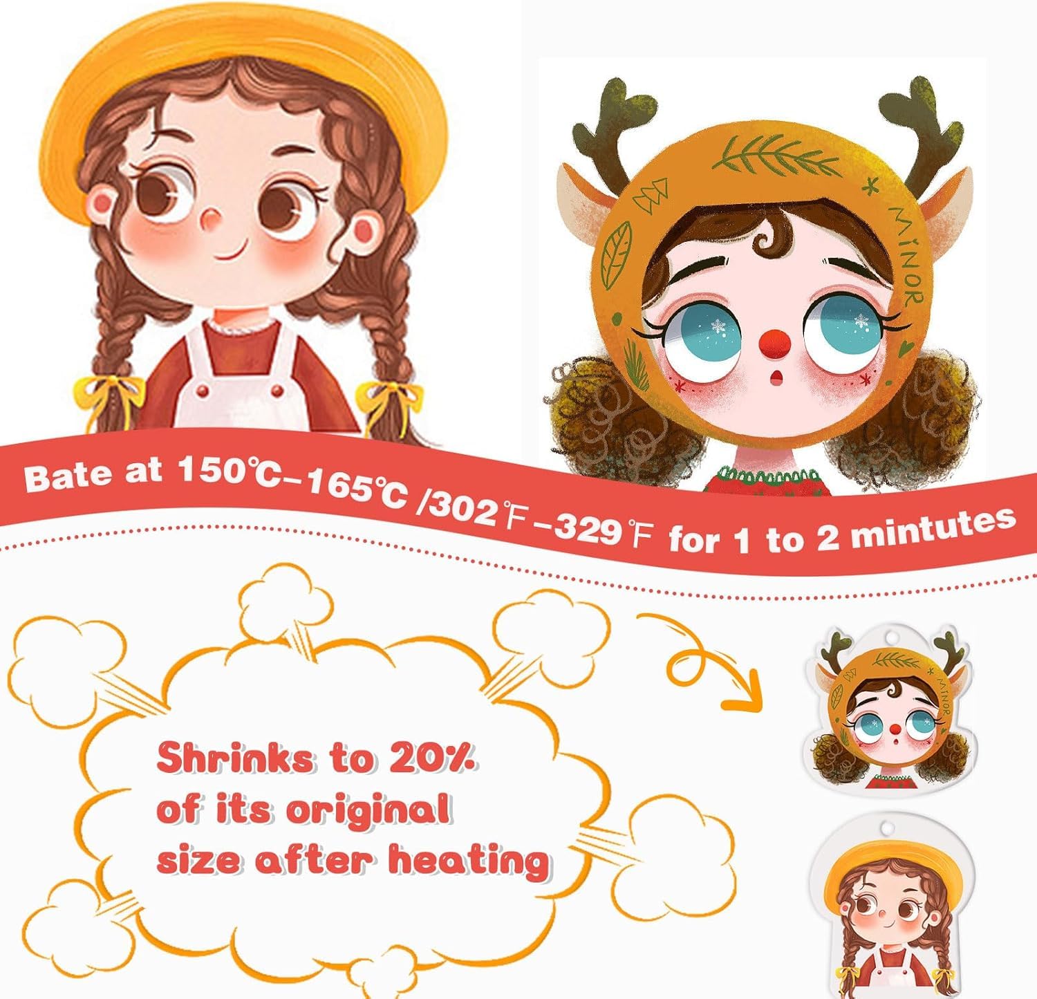 WOOWAIR 225 Pezzi Set di Fogli in Plastica Termoretraibile, 20x14,5cm Magica Shrink Plastic include 25 Fogli di Carta Termoretraibile e 100 Portachiavi con Catenine per Artigianale Creativa Fai da Te