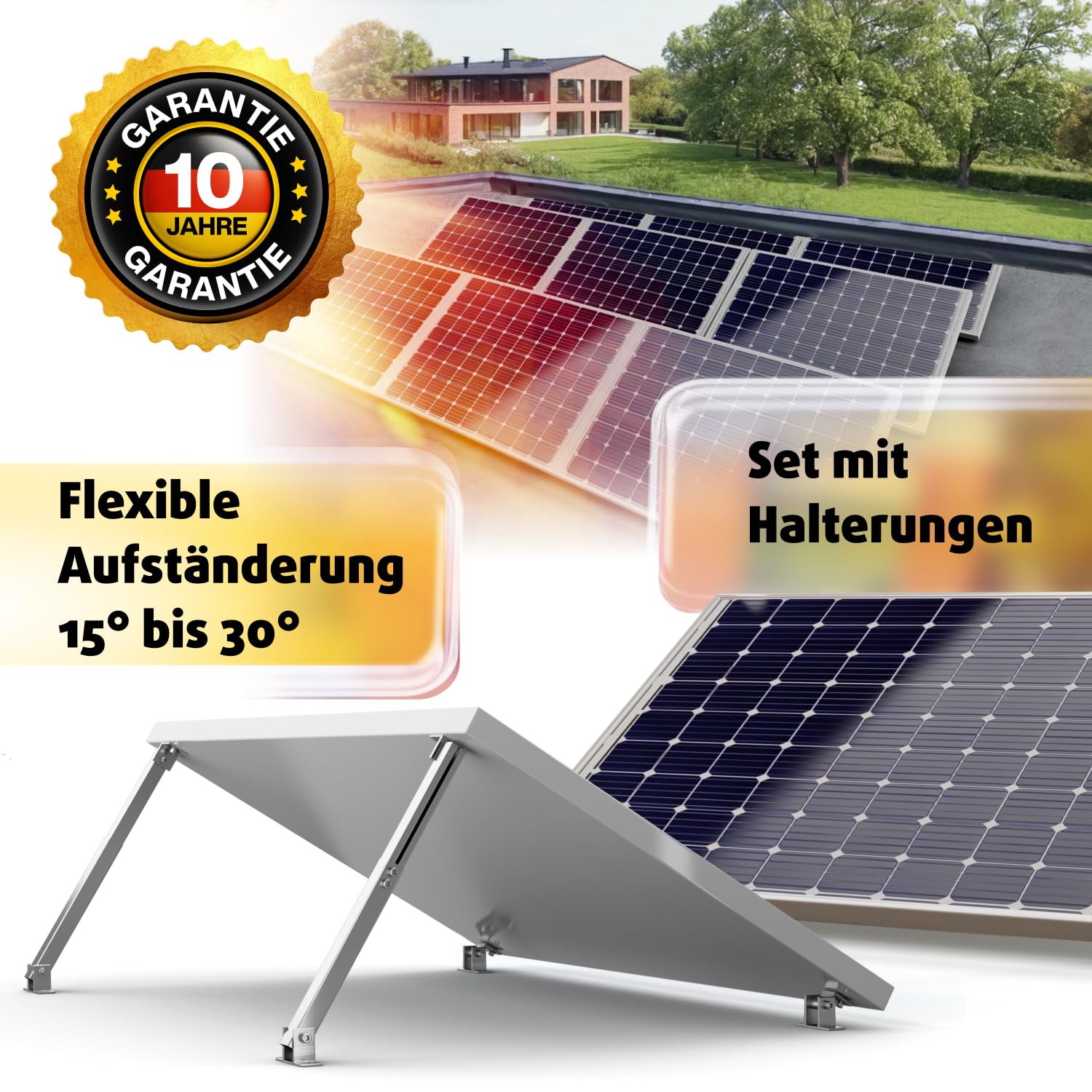 Avoltik 2x Solarpanel Halterung I Solarmodul-Halterung Balkonkraftwerk aus Aluminium I Solarmodul Aufständerung mit verstellbarem Winkel 15-30° für Dach, Balkon, Boden I Halterung für zwei Solarmodule