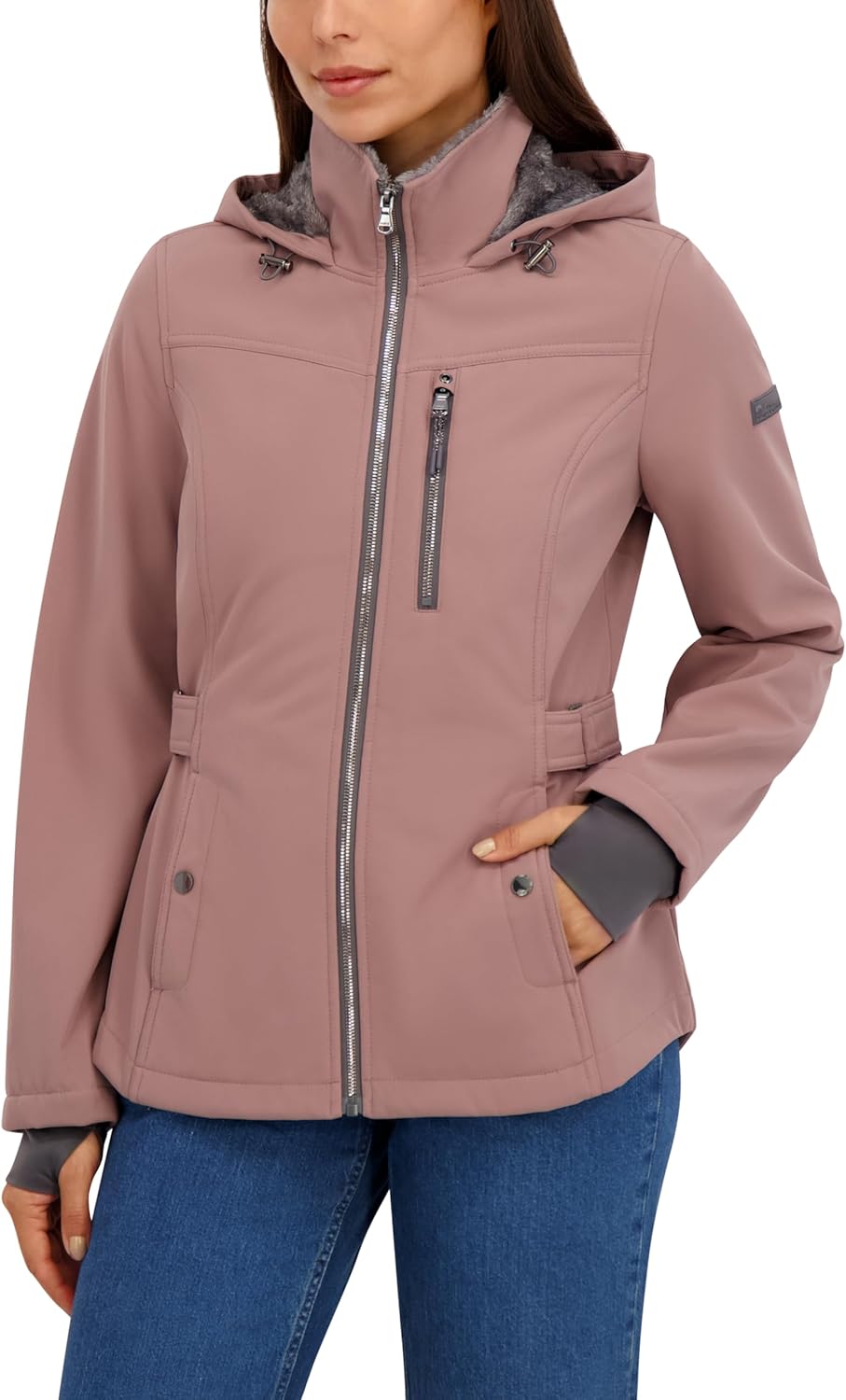 HFX Women's Softshell Transitional Jacket – Bonded With Mellow Pile, Water & Wind Resistant With Faux Fur Lining