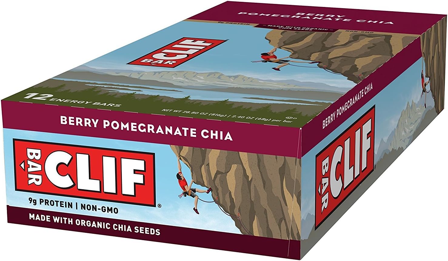 CLIF BAR - Energy Bars - Berry Pomegranate Chia - (2.4 Ounce Protein Bars, 12 Count)
