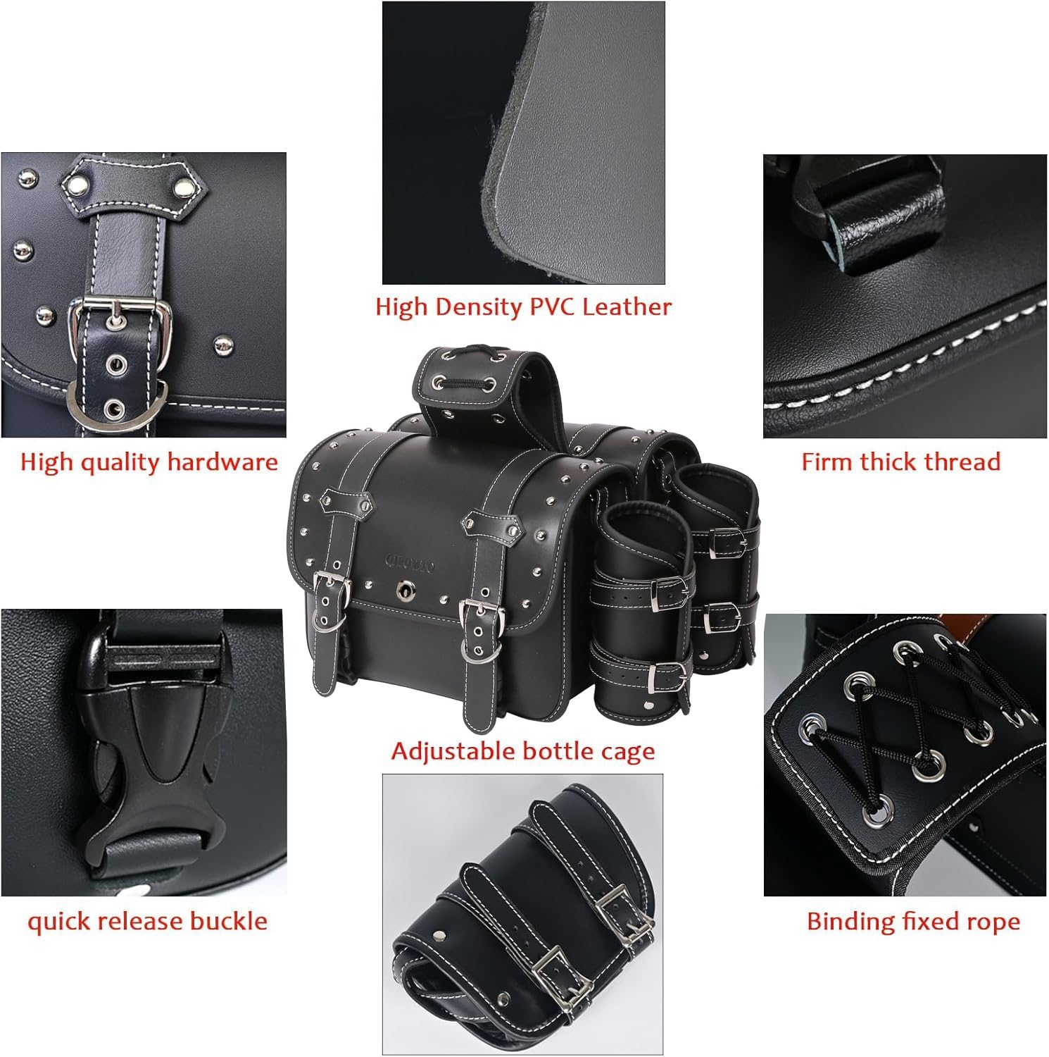 High-density Leather Motorcycle Saddlebags- Throw Over Saddle bags,Panniers Side Bags with cup holder,Waterproof, Side Tool Bag, Storage Tool Bag for Motorbike,Universal, 1 Pair,M (Black)