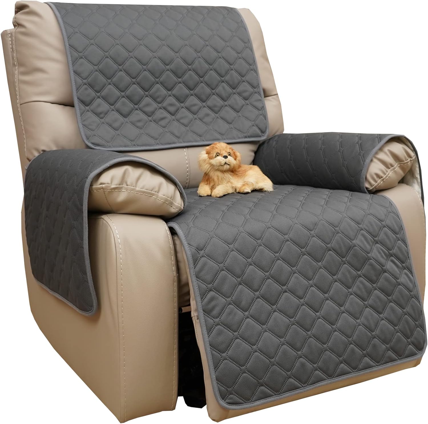 Eismodra Waterproof Recliner Chair Covers for Reclining Couch Slipcovers Seat Cushion,Anti-Slip Sofa Cover for Dogs Pets Furniture Protector Washable,Gray Set (4 Pieces)