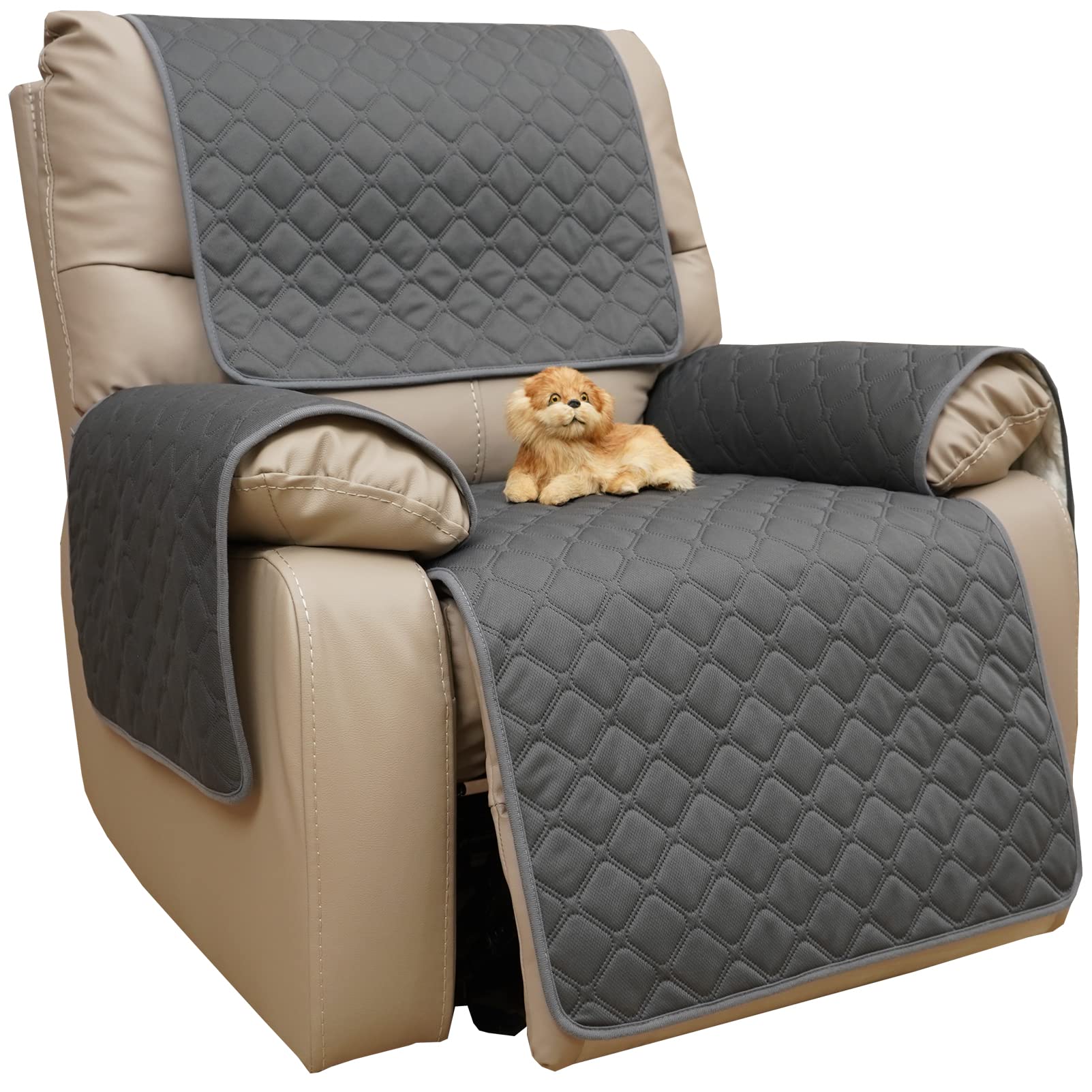 Eismodra Waterproof Recliner Chair Covers for Reclining Couch Slipcovers Seat Cushion,Anti-Slip Sofa Cover for Dogs Pets Furniture Protector Washable,Gray Set (4 Pieces)