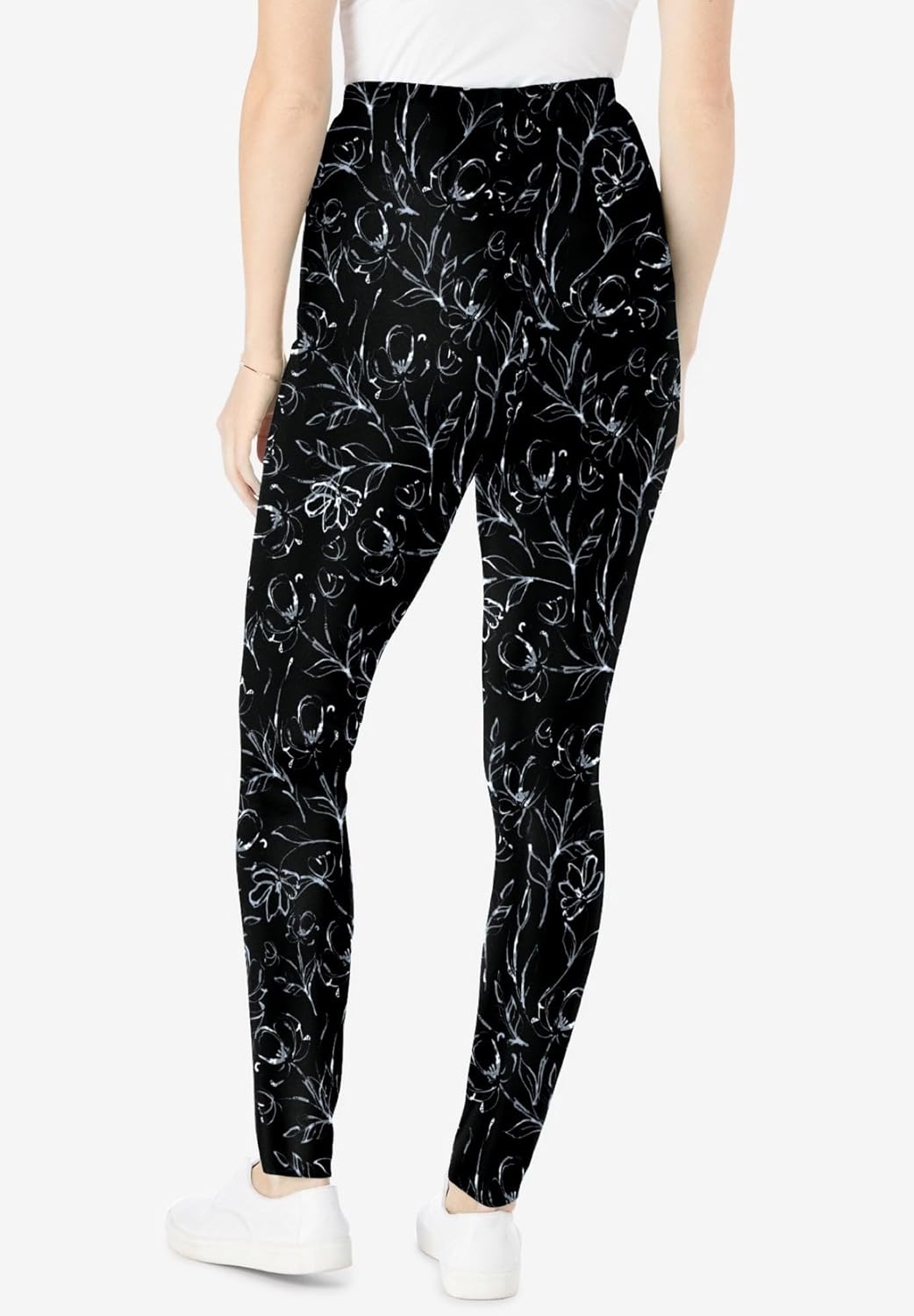 Woman Within Plus Size Stretch-Cotton Knit Pull-On Printed Leggings
