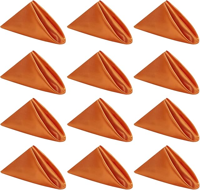 12pieces Orange Cloth Napkins, ThanksgivingTable Napkins 20×20inches Washable,Satin Reusable Napkins Cloth for Wedding Party Thanksgiving Christmas